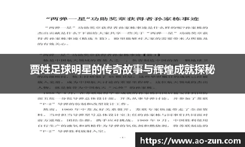 贾姓足球明星的传奇故事与辉煌成就探秘